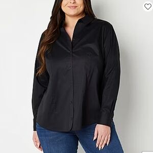 Liz Claiborne black long sleeves blouse  buttons up Office shirt, Size 2X